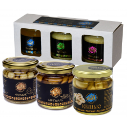 Подарунковий медовий набір №13 "Anvi-honey", Мед “фундук”, мед "мигдаль", мед "кешью"