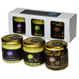 Подарунковий медовий набір №4 "Anvi-honey", Крем мед з імбиром і цедрою лимона, крем мед різнотрав’я, травневий мед з волоським горіхом
