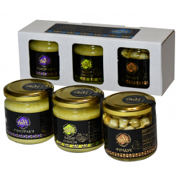 Подарунковий медовий набір №6 "Anvi-honey", Крем-мед з імбиром і цедрою лимона, крем-мед різнотрав’я, травневий мед з фундуком