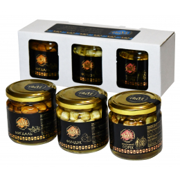 Подарунковий медовий набір №7 "Anvi-honey", травневий мед з фундуком, травневий мед з мигдалем, травневий мед з волоським горіхом