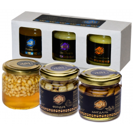 Подарунковий медовий набір №16 "Anvi-honey", Травневий мед з кедровим горіхом, травневий мед з фундуком, травневий мед з мигдалем