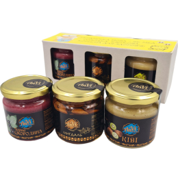 Подарунковий медовий набір №22 "Anvi-honey  мед кремований “Ківі”, мед кремований "Чорна смородина", мед травневий "Мигдаль"