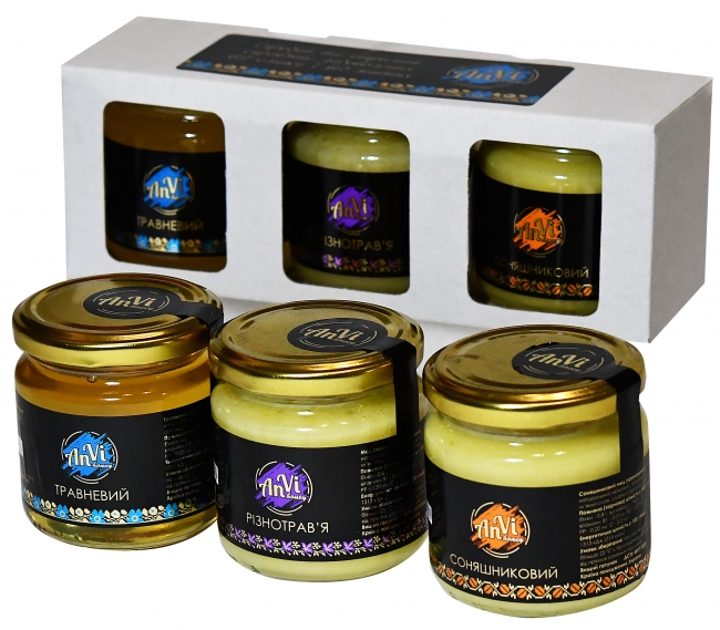 Подарунковий медовий набір №1"Anvi-honey", травневий мед, крем мед різнотрав'я, крем мед соняшниковий