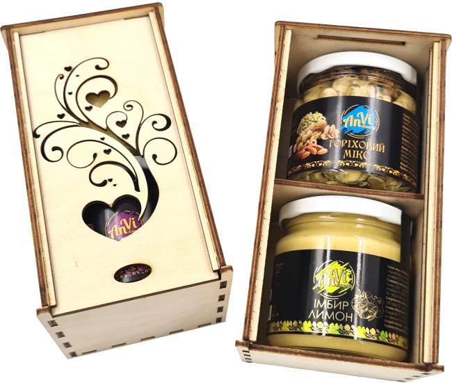 Подарунковий медовий набір Anvi honey  (Імбир з лимоном + Горіховий мікс)